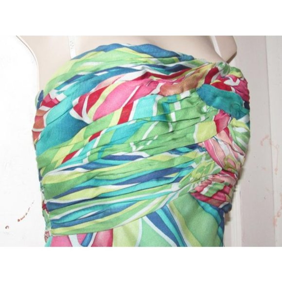 David Meister Multi Colored Print Silk With A Ruched Strapless Top Maxi Dress - Picture 7 of 12
